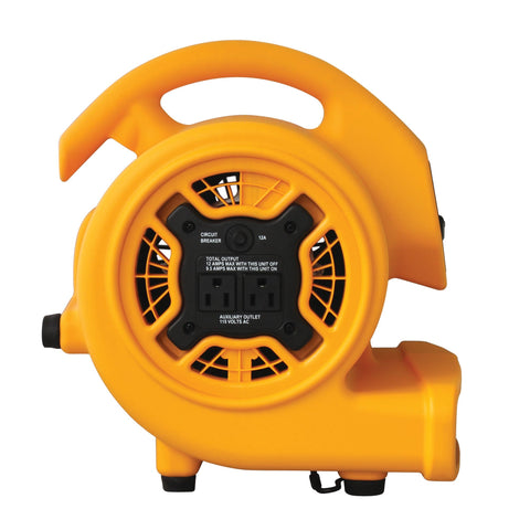 Side view of the Mini Mighty 1/5 HP 800 CFM Centrifugal Air Mover For Fast Carpet Drying Floors Furniture And More Yellow