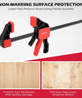 Three-Piece 12-Inch Bar Clamps Set With Quick Release Clamp Connector and Spreader One-Handed Trigger Clamps in red and black