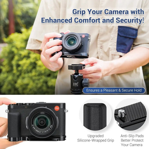 Person holding Durable Aluminum Hand Grip For D-LUX8 Camera With L Shape Bracket And Built In Arca Quick Release Plate outdoors