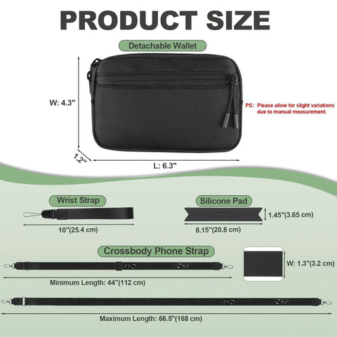 Dimensions of Clip And Go Phone Strap With Wallet Crossbody, Detachable RFID Wristlet, Universal 360 Rotatable Phone Tabs, Adjustable Lanyard