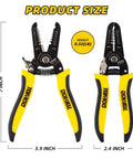 Front view of 10-22 AWG Wire Stripper Cutter and Multi-Function Hand Tool with professional handle, showing product dimensions and weight.