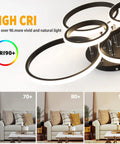 Close-up of Dimmable 99W Modern LED Ceiling Light With Remote Control Six Ring Circle Design For A Dope Modern Look, high CRI.
