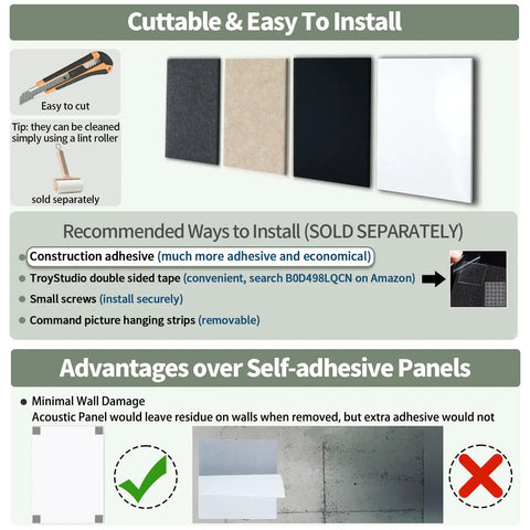 Cuttable installation tips for Thickened Felt Acoustic Panels 16X12 Inch Pack Of 6 Heavy Duty Sound Dampening Tiles.