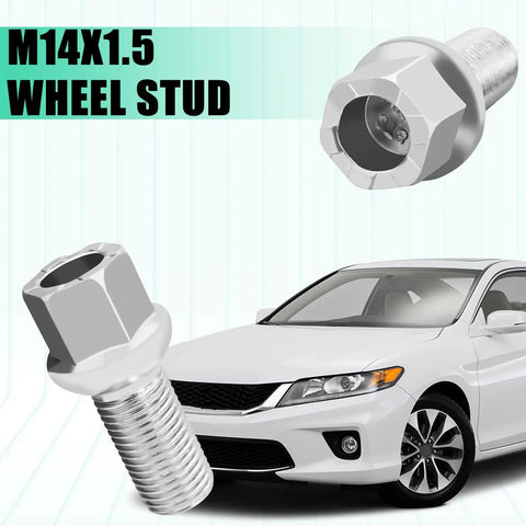 M14x1.5 Ball Seat Wheel Bolts And Lug Studs Set For Quick Wheel Swaps, 27mm Shank, Chrome Finish, Alloy Steel, 8.8 Grade with car
