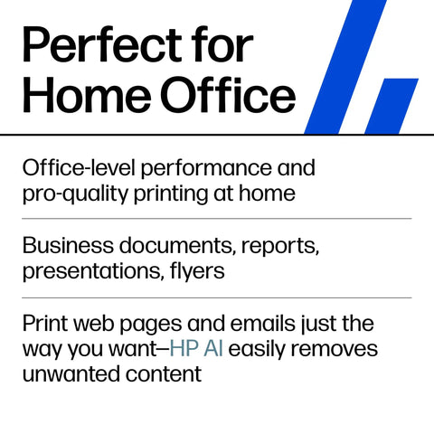 Text promoting OfficeJet Pro 8139e Wireless All In One Color Inkjet Printer With Print Scan Copy Fax Auto Document Feeder Duplex For Home Office AI Features And 1 Year Instant Ink Trial Included for home office use.