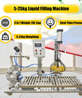 Efficient Heavy Duty Semi Automatic Liquid Filling Machine For Paint And Water With Digital Scale Weighing Hassle Free Cap Sealer 3 In 1 Plug And Play 110V Bucket System with 5-25kg capacity and weighing display.