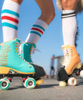 Two Pack Roller Skate Toe Cap Guards Protectors PU Leather Toe Covers For Roller Derby, Double Row And Quad Skates on outdoor rink