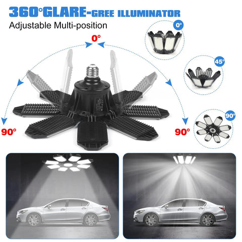 Two Pack 240W LED Garage Light With 24000 Lumens 6500K Daylight Eight Plus One Deformable Panels for E26 E27 Sockets