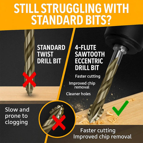 Kick Heavy Duty 4 Flute Drill Tap Combo Bits With Titanium Coated Carbide Tips And Hex Shank For Metal Wood Plastic Concrete That Cuts Fast And Gives Clean Threads On Every Project. comparison graphic of drill bit cutting cleaner holes