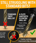 Heavy Duty 4‑Flute Sawtooth Eccentric Drill Bits With Titanium Carbide Tips Rock The House As A 2‑In‑1 Combo Kit For Metal Wood Plastic And Masonry Projects This Multi‑Size Hex Shank Set Is Totally Rad And Gets The Job Done Fast., 4-flute drill bit comparison on wood, faster cutting and chip removal