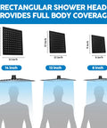 8 Inch Square Rain Shower Head With Handheld Spray Combo And Adjustable Extension Arm Three Way Flow Regulator High Pressure Hose Matte Black Shower System For Home Spa Vibe size comparison with 14 and 12 inch showers.