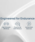 Engineered for endurance text with icons, 3M adhesive, ABS body, 5 Pack Child Proof Refrigerator Locks With Sticky Adhesive Pads No Tools Needed