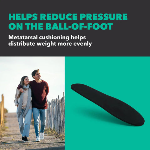 Rx Comfort Thin Lightweight Orthotic Insole with Spencore Cushioning, green background, metatarsal support, all-day wear