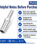 Premium Nickel Plated Brass Hose Barb Reducer Adapter 5/8 inch To 3/8 inch Air Tube Fitter With Heavy Duty Stainless Steel Clamps, silver fitting