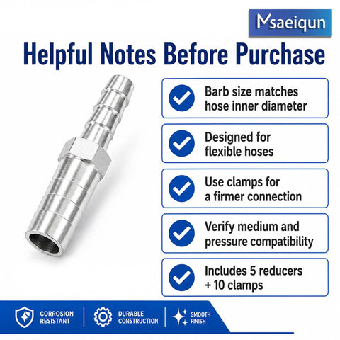 Premium Nickel Plated Brass Hose Barb Reducer Adapter 5/8 inch To 3/8 inch Air Tube Fitter With Heavy Duty Stainless Steel Clamps, silver fitting