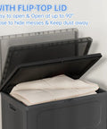 Hella Spacious Rolling Storage Totes With Snappy Lid Covers And Easy Glide Wheels Big Boy 130 Quart Plastic Organizer Bins showing open lid with plush blanket inside.