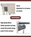 Close-up of control panel and motor on 177 Inch PVC Flat Conveyor Workhorse With Adjustable Speed 110V 370W Heavy-Duty Stainless Steel Frame.