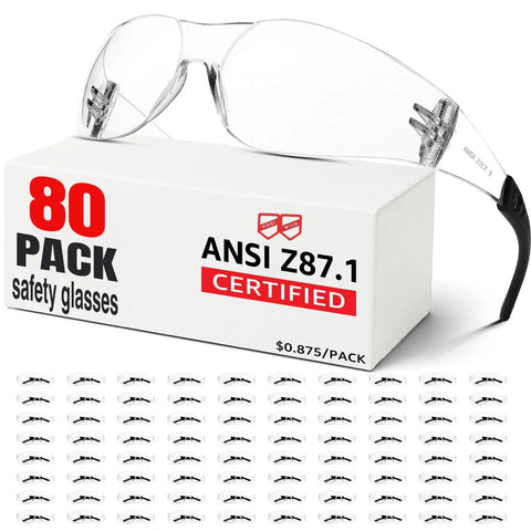 80 Pack Clear Safety Glasses Budget Friendly Bulk ANSI Z87.1 Universal Fit Eye Protection For Men Lab Construction Shooting Range