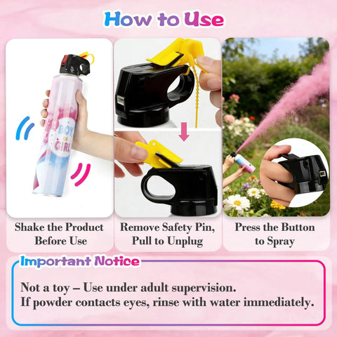 Next Level Gender Reveal Fire Extinguisher Smoker Bomb Two Pack instructions on usage, illustrated step-by-step guide for safety.