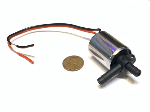 12V Pneumatic Solenoid Valve Normally Closed 4 PSI Three Sixteenths Inch Port Metal Body Inline Control For Air Tools And Pneumatic Systems SH-V0829 Model with coin for scale