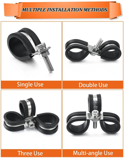 52 Piece Clamp Kit With Rubber Cushions, Stainless Steel Hose Clamps In Six Sizes From 1/4 Inch To 3/4 Inch, multi-use display