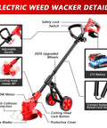 Cordless Weed Wacker With Wheels 4 In 1 Garden Tool Powered By 21V Battery 650W Motor Includes 3 Blades Brush Cutter and features