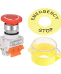 22mm Mounting Latching Emergency Stop Push Button Switch With Red Housing And Yellow Protective Cover, 2NC Contacts, 250V, 10A