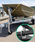 Rock Solid Heavy Duty Boat Trailer Bunk Brackets 4 Pack With Galvanized Steel Swivel Top Mount and Anti Slip Design for 1.5X3 2X3 3X3 Inch Crossmembers used on a boat trailer.