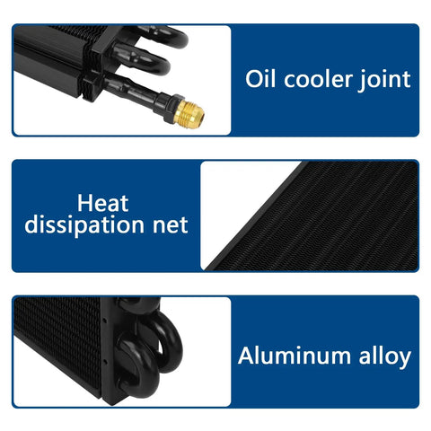Close-up of 16 Pass Universal Transmission Oil Cooler Kit With Half Inch Tube And Fin, showing oil cooler joint, heat dissipation net, and aluminum alloy.