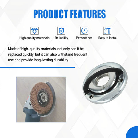 Rock Solid Heavy Duty Quick Release Lock Nuts 5/8-11 Thread Fits Angle Grinders With 1 75 Inch Flange Premium Steel Double Pack shown with grinder attachment.