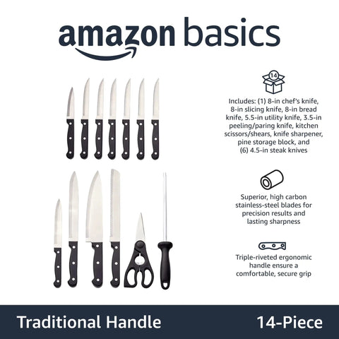 Full Tang 14 Piece Kitchen Knife Set With High Carbon Stainless Steel Blades And Hella Grippy Handles Six Screaming Sharp Steak Knives Solid Pinewood Block Kitchen Shears And Quick Sharpener For Top Shelf Home Chef Action