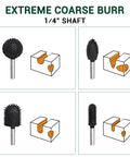 Extreme Coarse Ball Nose Rotary Burr For 1/4 Inch Shaft, Tungsten Carbide Wood Rasp Bit For Drills.