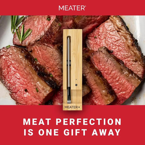 Wireless Meat Thermometer Pro For Grilling And Cooking with steak and packaging featuring Bluetooth app compatibility