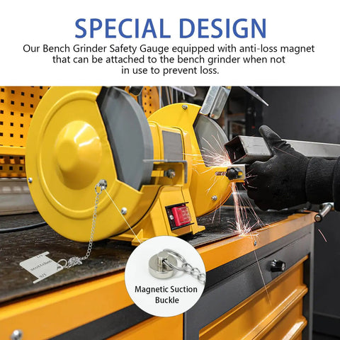 Solid Bench Grinder Safety Gauge With Dead Nuts Accurate Magnetic Holder And Portable Storage Box attached to grinder with anti-loss magnet