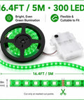 Battery Powered Boat LED Strip Lights No Wiring Needed 16.4ft Green Glow Easy Install Under Deck Lighting For Pontoon Kayak Sailboat Fishing Boat Interior Upgrade Uses 3 AA Batteries Batteries Not Included, roll of green LED strip with battery case