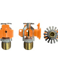 Quick Response Chrome Fire Sprinkler Head One Half Inch Npt with orange plastic and brass fittings for fast acting installation.