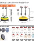 Two and Three Inch Versatile Sanding Discs Kit showing dimensions, shank sizes, and grit types for rotary tools