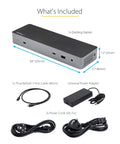 Thunderbolt 3 Laptop Docking Station With Usb-C Host Support For Dual 4K 60Hz HDMI And Displayport Screens 96W Power Delivery 5 USB Ports 10Gbps Sick Performance, included accessories.