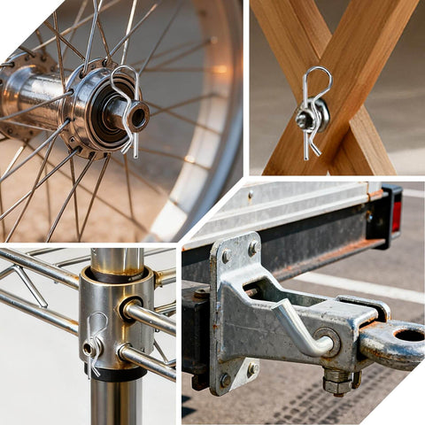 365 Piece Trailer Hitch Pin Kit With Heavy Duty Cotter Pins, R Clips, Locking Coupler Pins, Lynch Pins installed on equipment