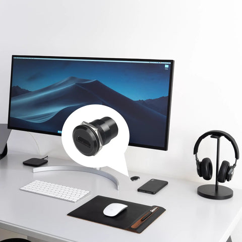 Smooth Signal Hdmi 4K 60Hz Female To Female Threaded Panel Mount Pass Through Adapter on a home office desk setup.