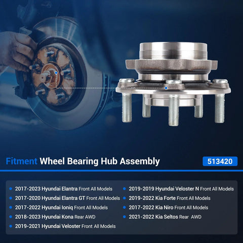 Front or Rear Wheel Hub Bearing Assembly For Hyundai And Kia 2017-2023 Elantra Forte Kona Ioniq Niro Seltos Veloster 5 Lug With ABS