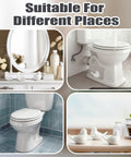 Four Pack White Ceramic Bird Toilet Bolt Caps Super Chic Animal Flange Covers shown in different bathroom settings.