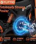 High Output 2000W Electric Dirt Bike With 14X12 Off Road Wheels And Heavy Duty 21Ah Battery Pushing Forty Three Mile Range showing motor specifications.