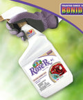 Gloved hand holding Captain Jack's Rose Rx 4 In 1 Insect And Disease Control Ready To Use Spray With Neem Oil for organic gardening