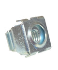Close-up of Top Shelf 12-24 Zinc Cage Nuts 100 Count Snap In Square Hole Rack Hardware for server cabinet mounting.