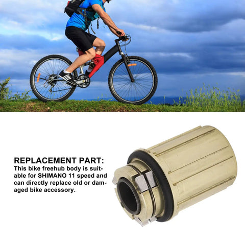Freehub Body 11 Speed Aluminum Alloy With Two Bearings Replacement For Mountain And Road Bikes next to cyclist