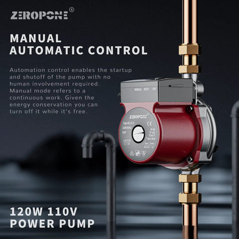 Manual automatic control feature on Hot Water Recirculating Pump For Electric Water Heaters With Stainless Steel Head 120W 110V