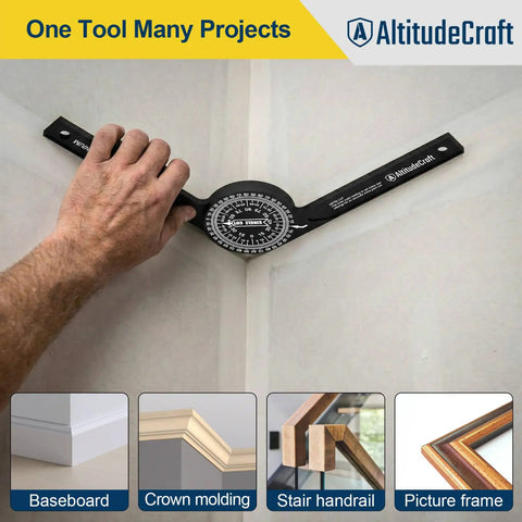 Boss Grade Miter Saw Protractor And Crown Molding Angle Finder For Snappy Inside Outside Corner Cuts No Math Hassle Easy Peasy Carpentry Aid for measuring wall angles during trim installation.