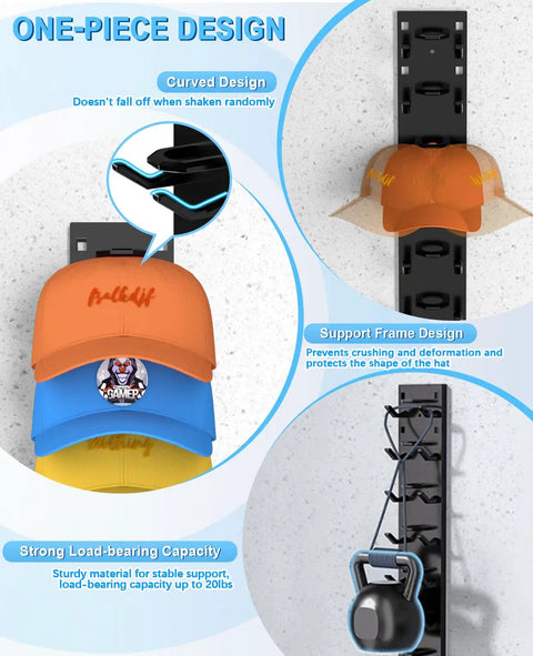 Solid Grip Two Pack Black Hat Organizer For Baseball Caps With Heavy Duty Adhesive Wall Mount Rack Bringing Roomy Multilayer Design And Zero Squeeze Drama So Your Fresh Collection Stays Flawless Holds Up To Eighteen Hats