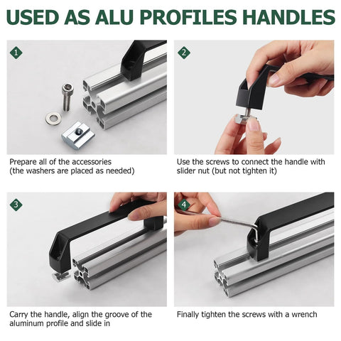 JiGiU 4-pack 4040 aluminum rectangular pull handles, black, 180mm hole distance for 40 Series extrusion profiles